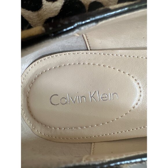Calvin Klein Leopard Print Pumps 9M Calf Hair Upper Black Tan Pointed Toe Careet - Picture 4 of 6